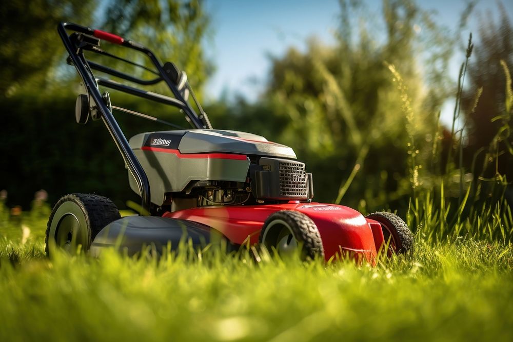 A lower body of a man with a lawnmower grass plant green. AI generated Image by rawpixel.