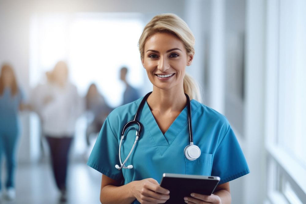 Smiling female doctor stethoscope hospital portrait. AI generated Image by rawpixel.