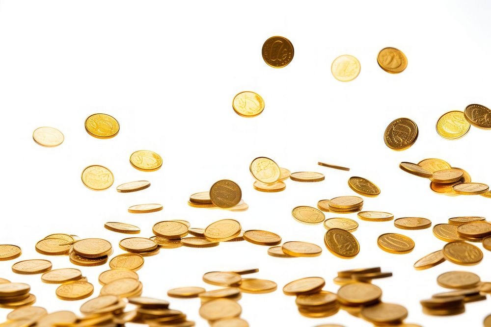 Gold coins backgrounds money white background. AI generated Image by rawpixel.