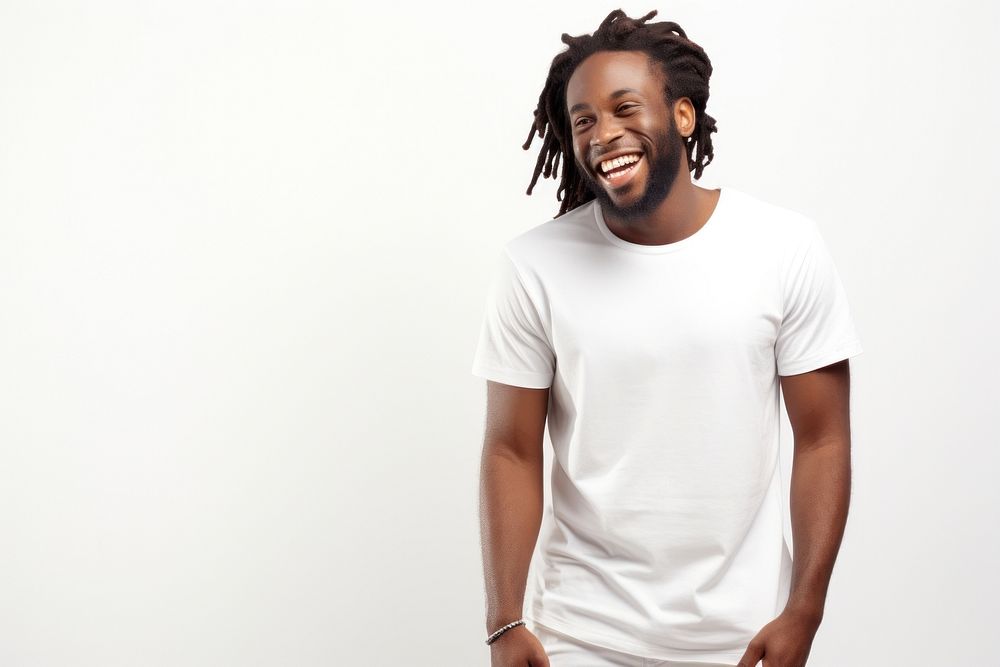 Happy African man with dreadlocks t-shirt laughing smile. AI generated Image by rawpixel.
