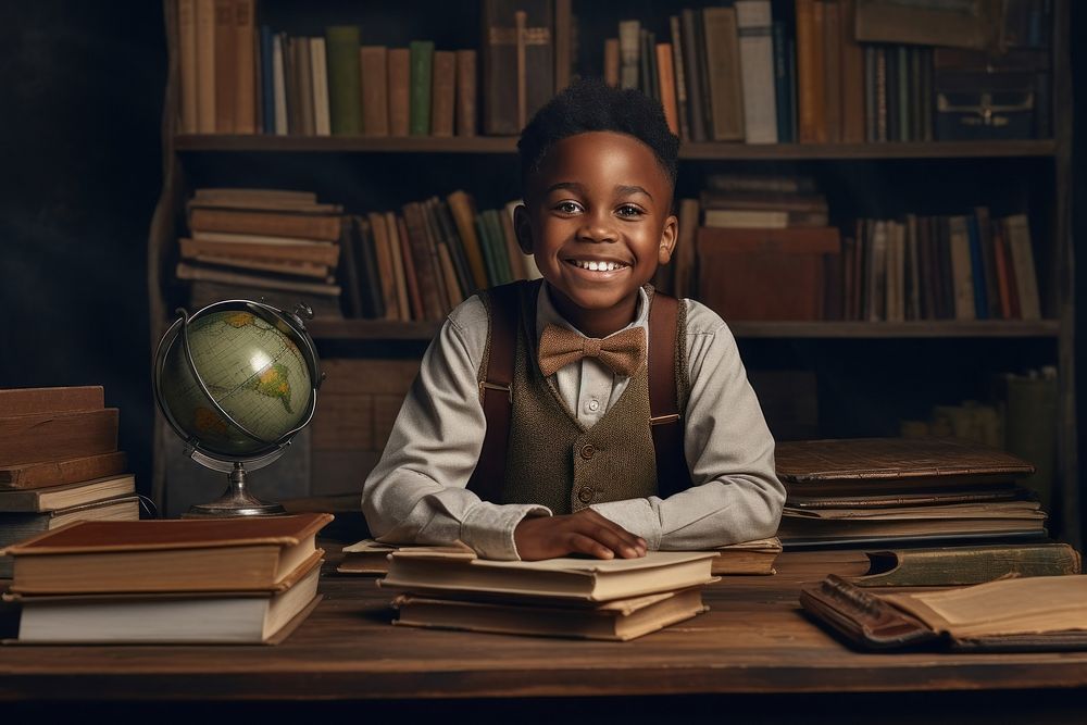 Smiling american african kid publication studying portrait. AI generated Image by rawpixel.