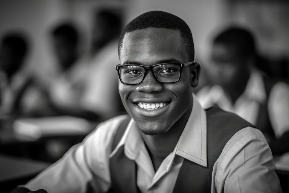 Smiling black people student portrait photography glasses. AI generated Image by rawpixel.