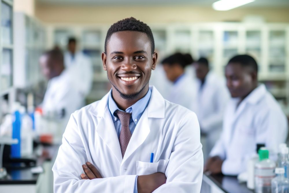 Smiling black people student laboratory scientist adult. AI generated Image by rawpixel.