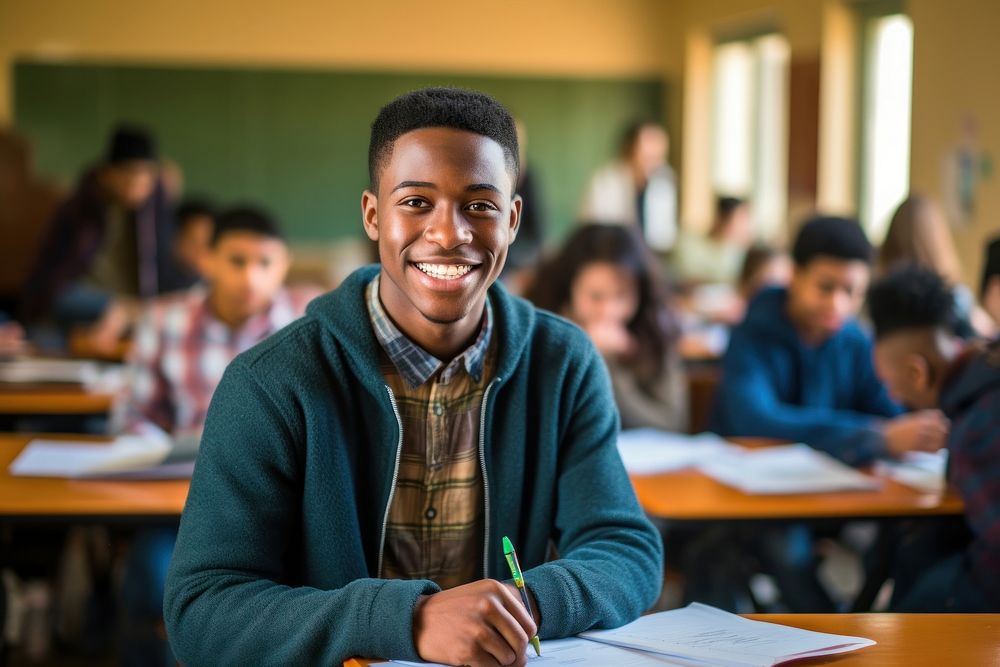 Smiling black people student classroom intelligence architecture. AI generated Image by rawpixel.
