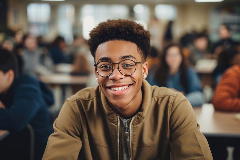Smiling black people student portrait glasses adult. AI generated Image by rawpixel.