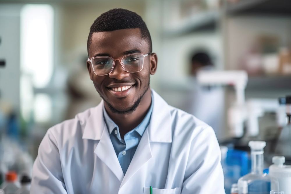 Smiling black people student laboratory scientist glasses. AI generated Image by rawpixel.