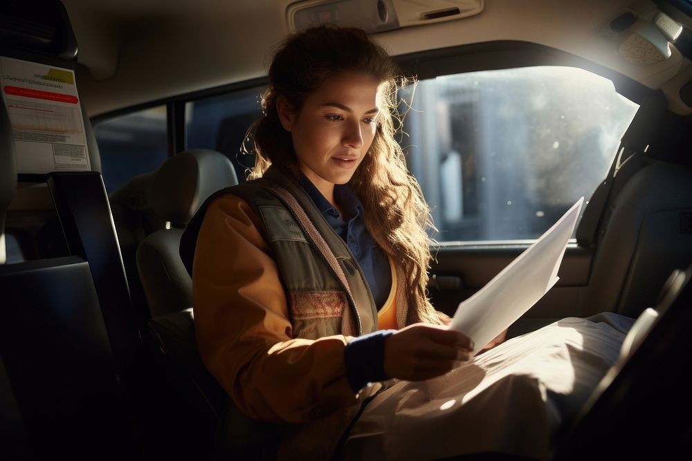 A courier woman sitting vehicle driving. AI generated Image by rawpixel.