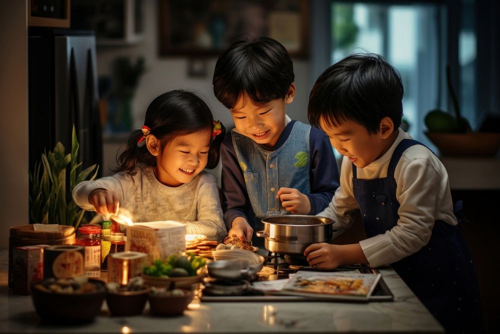 Asian kids cooking child food meal. AI generated Image by rawpixel.