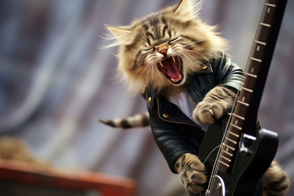 Rocker matal concert cute cat animal mammal. AI generated Image by rawpixel.