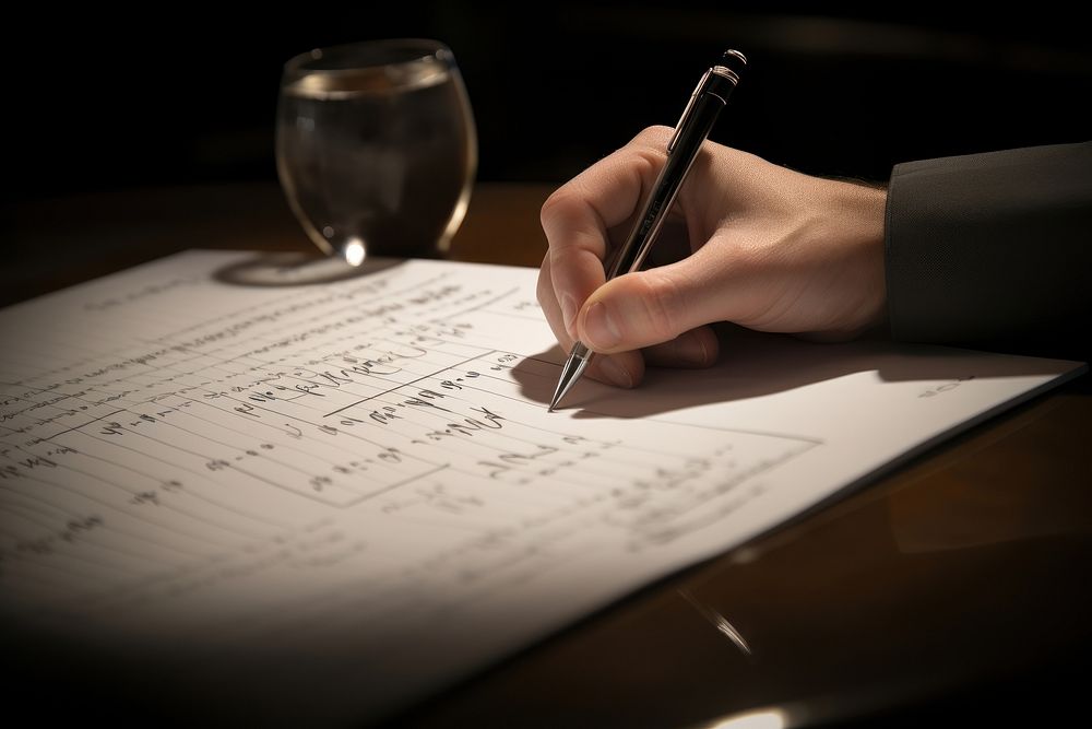 Filling out a sheet of report writing hand pen. AI generated Image by rawpixel.