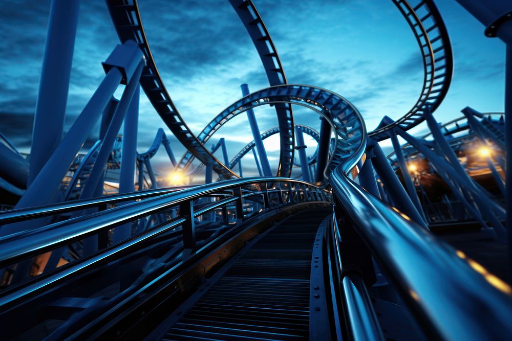Rollercoaster bridge dusk blue. AI generated Image by rawpixel.