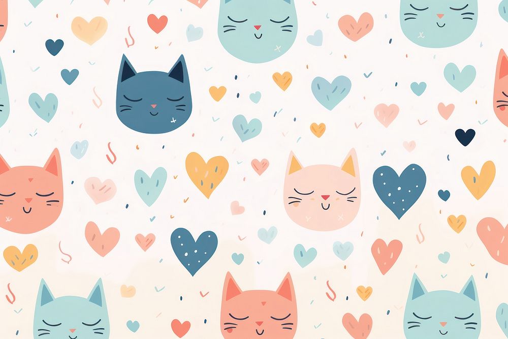 Cat background with hearts in pastel backgrounds pattern mammal. AI generated Image by rawpixel.