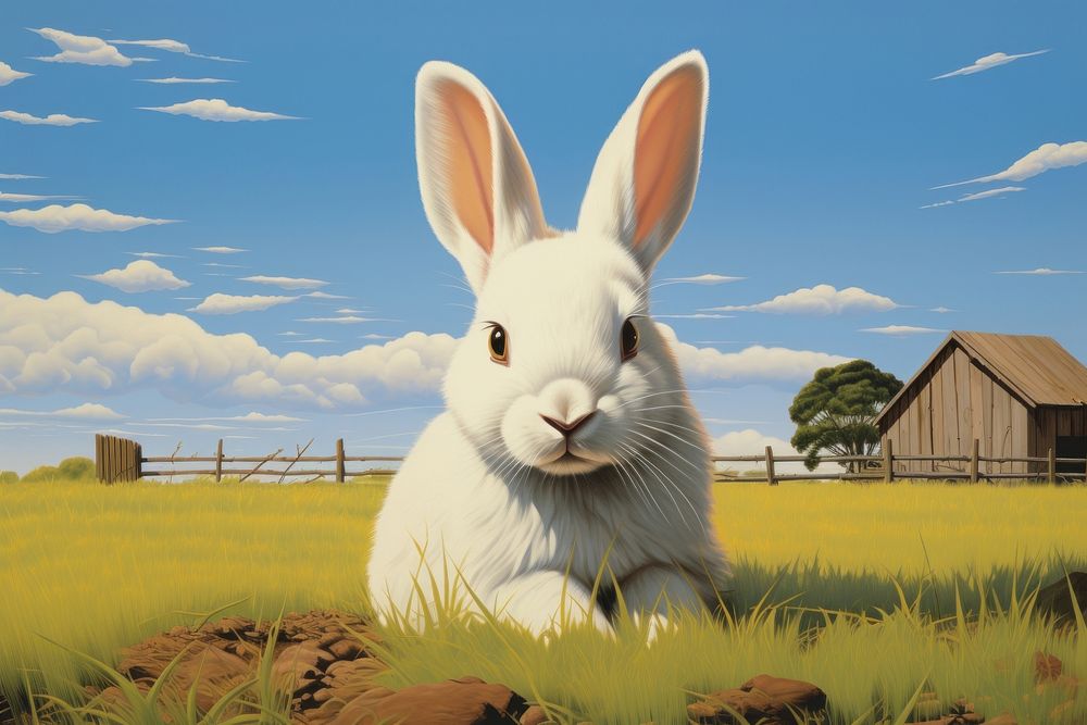 White bunny outdoors nature animal. AI generated Image by rawpixel.