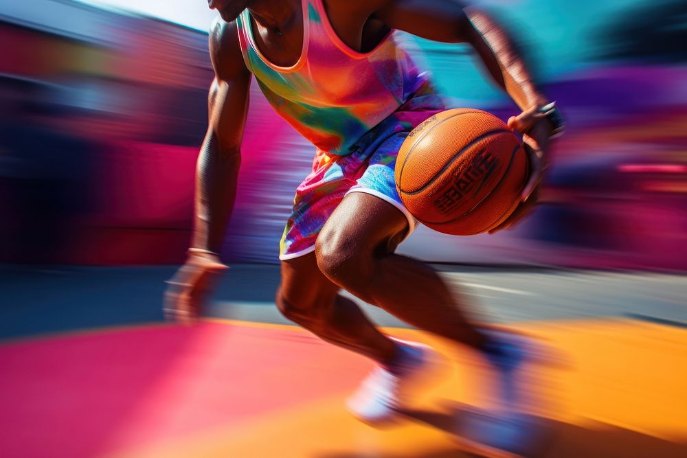 American african male running with basketball sports motion determination. AI generated Image by rawpixel.