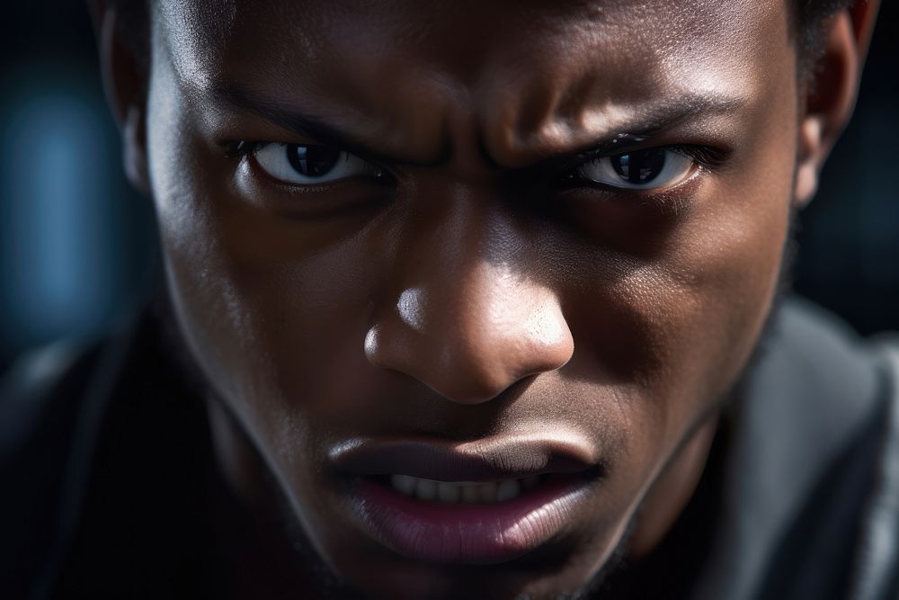 Angry Vengeance Face adult black skin. AI generated Image by rawpixel.