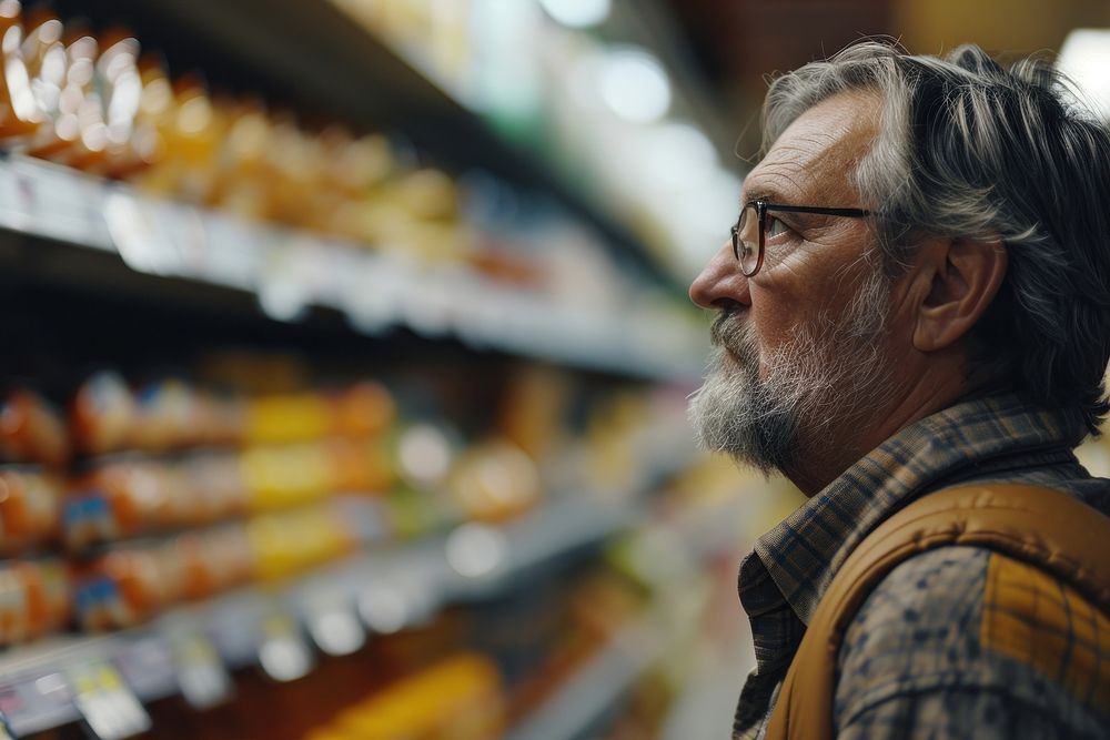 Father shopping in supermarket photography portrait glasses. AI generated Image by rawpixel.
