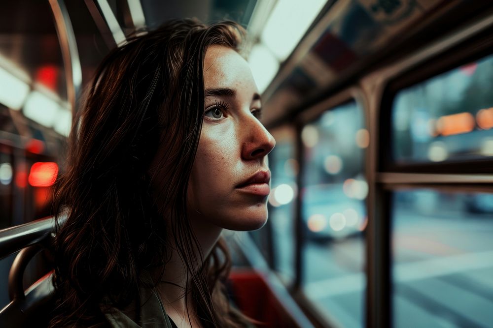 Woman standing in bus photography portrait adult. AI generated Image by rawpixel.