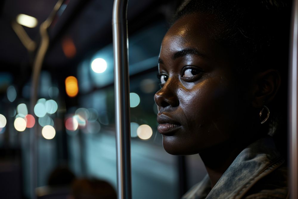 Woman standing in bus photography portrait adult. AI generated Image by rawpixel.