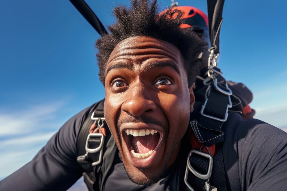 Black male playing sky dive shouting motion adult. AI generated Image by rawpixel.