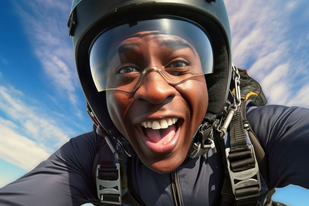 Black male playing sky dive photography portrait motion. 