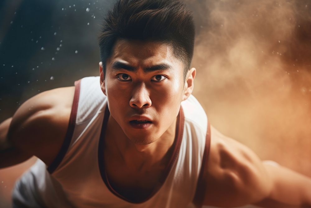 Chinese male playing basketball motion sports determination. AI generated Image by rawpixel.