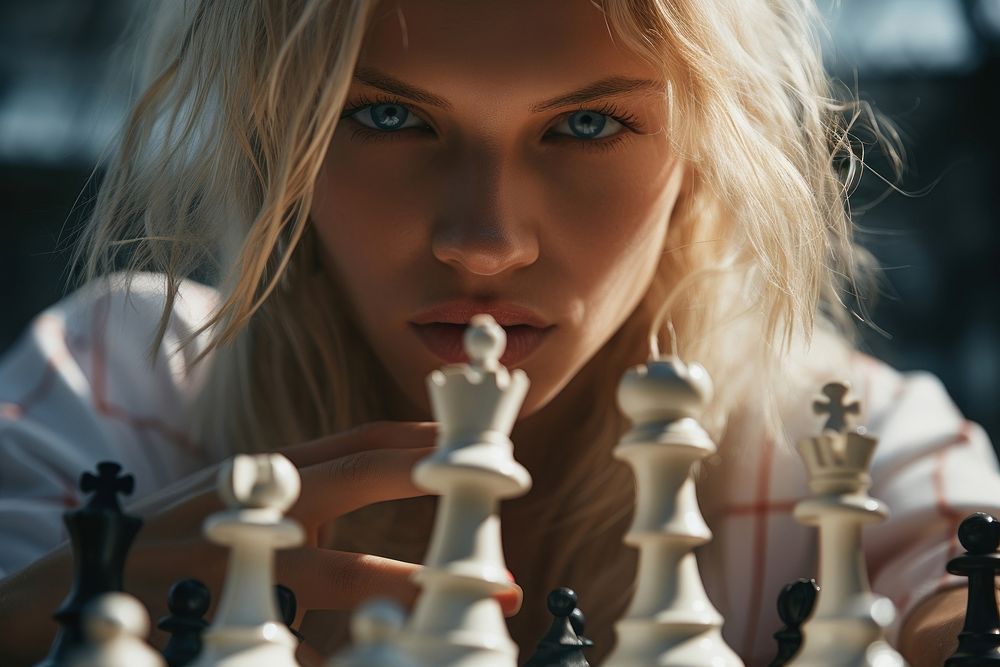 Female playing chess sports game contemplation. AI generated Image by rawpixel.