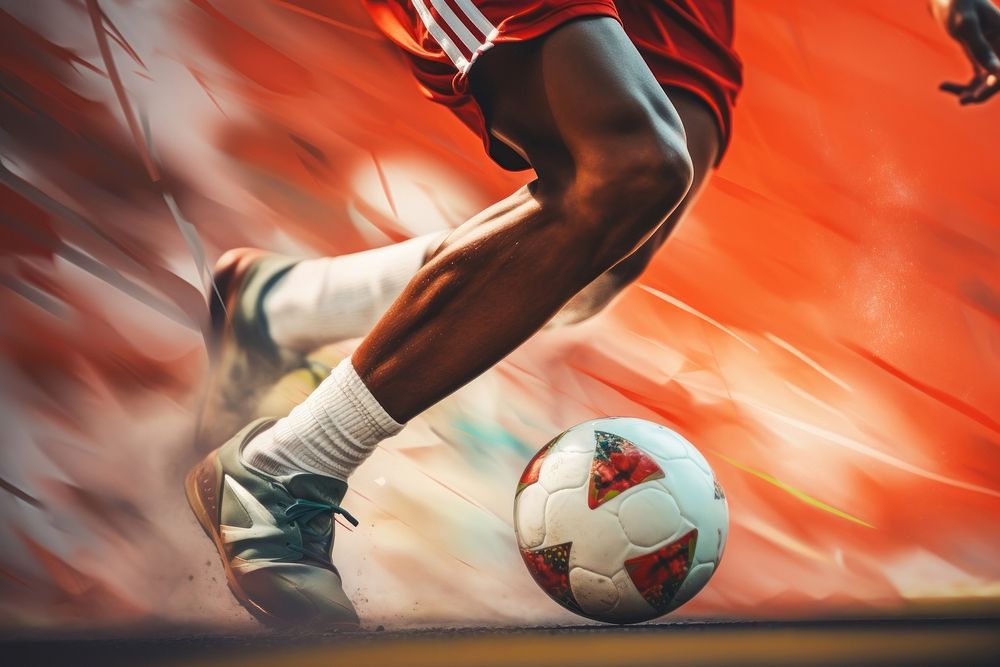 Foot kicking soccer sports football motion. AI generated Image by rawpixel.