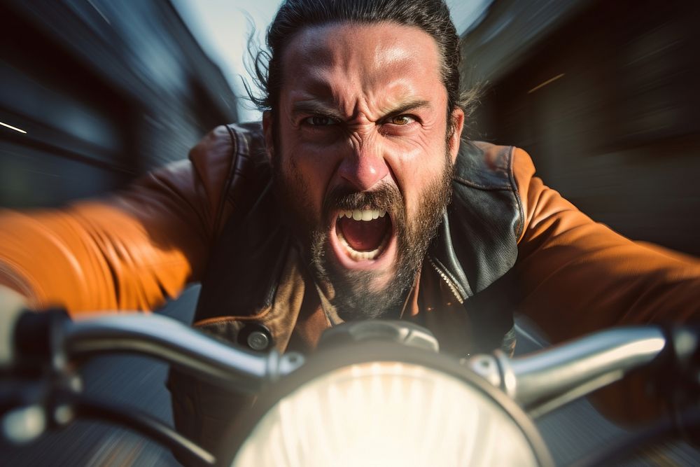 Male riding chopper shouting motion adult. AI generated Image by rawpixel.