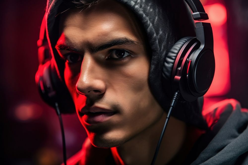 Male wearing headphone gaming headphones photography portrait. AI generated Image by rawpixel.