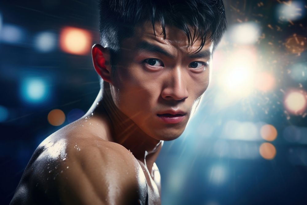 Asian male boxing photography portrait motion. AI generated Image by rawpixel.