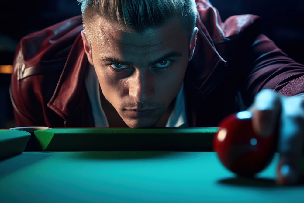 English male see snooker table sports red concentration. AI generated Image by rawpixel.