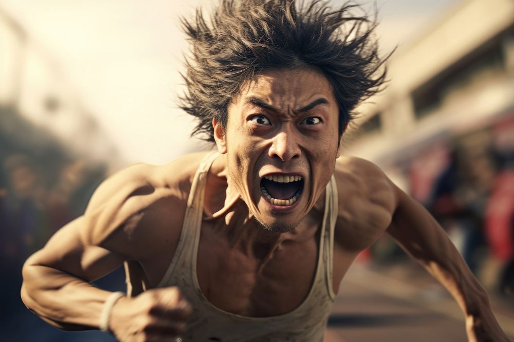 Japanese male running race shouting motion sports. AI generated Image by rawpixel.