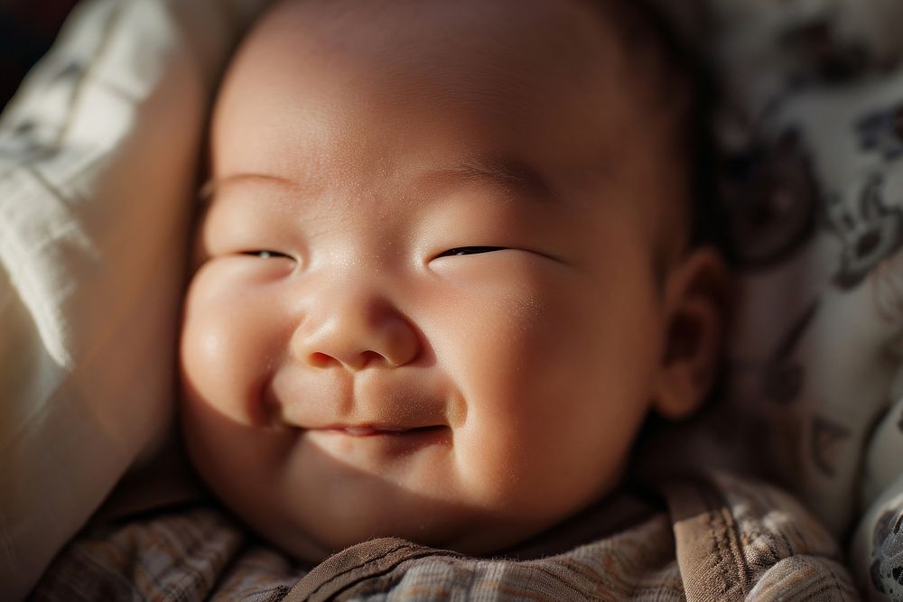 Happy baby newborn face comfortable. AI generated Image by rawpixel.