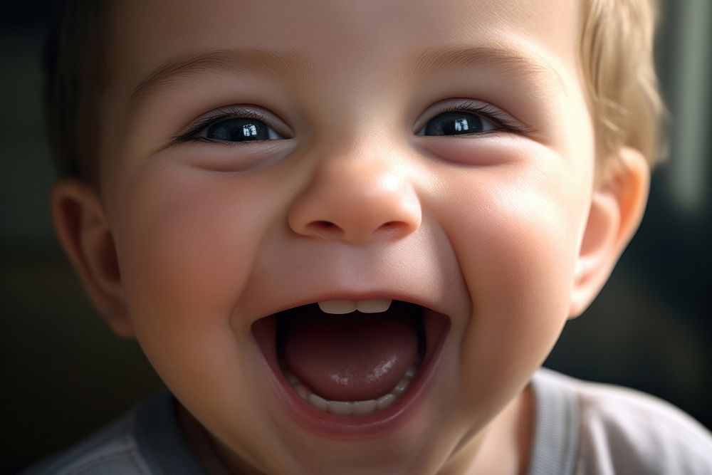 Happy baby laughing face innocence. AI generated Image by rawpixel.