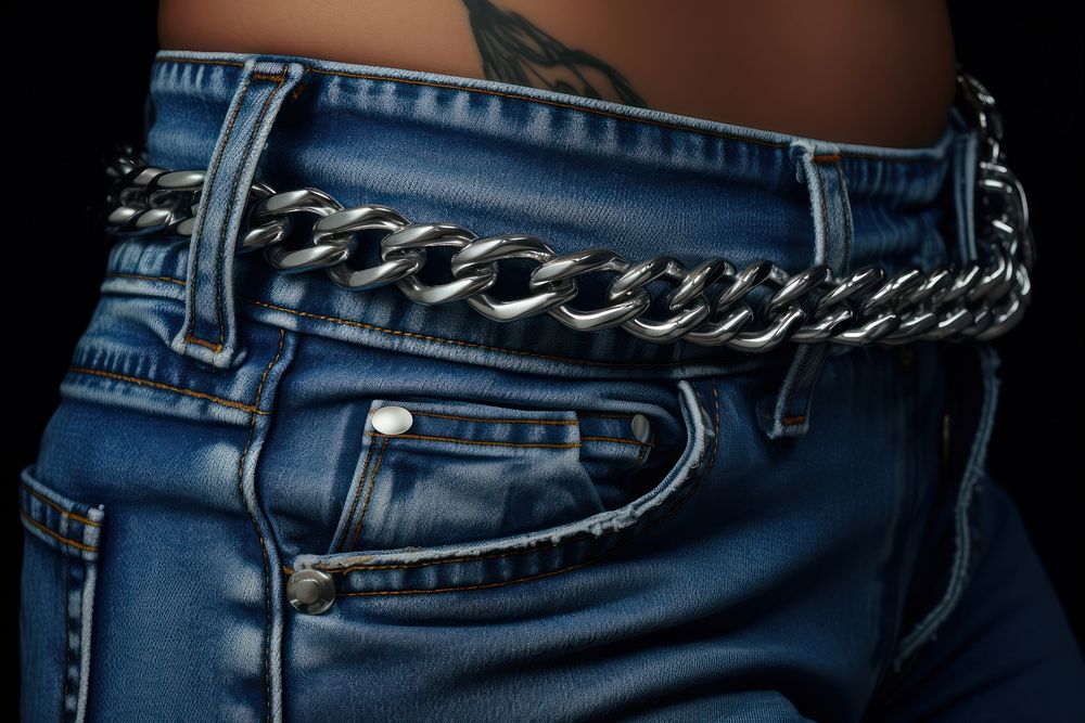 Jeans with chain belt pants accessories midsection. AI generated Image by rawpixel.