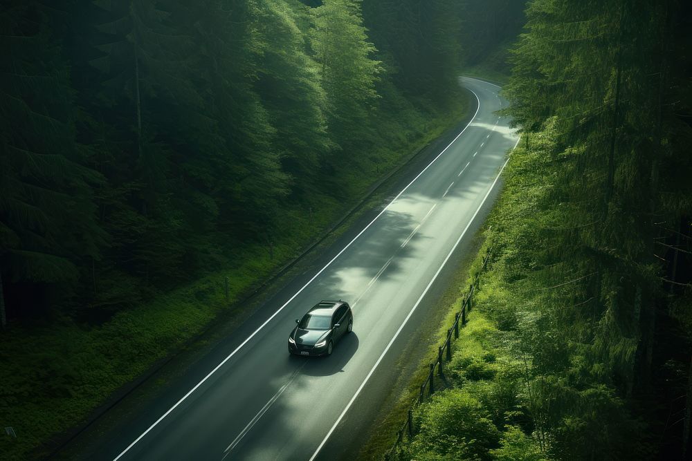 Car driving vehicle forest green. 