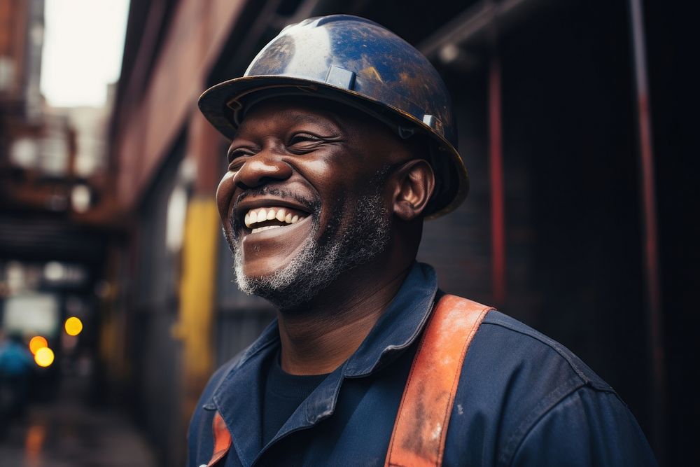 Industrial worker smiling hardhat helmet. AI generated Image by rawpixel.