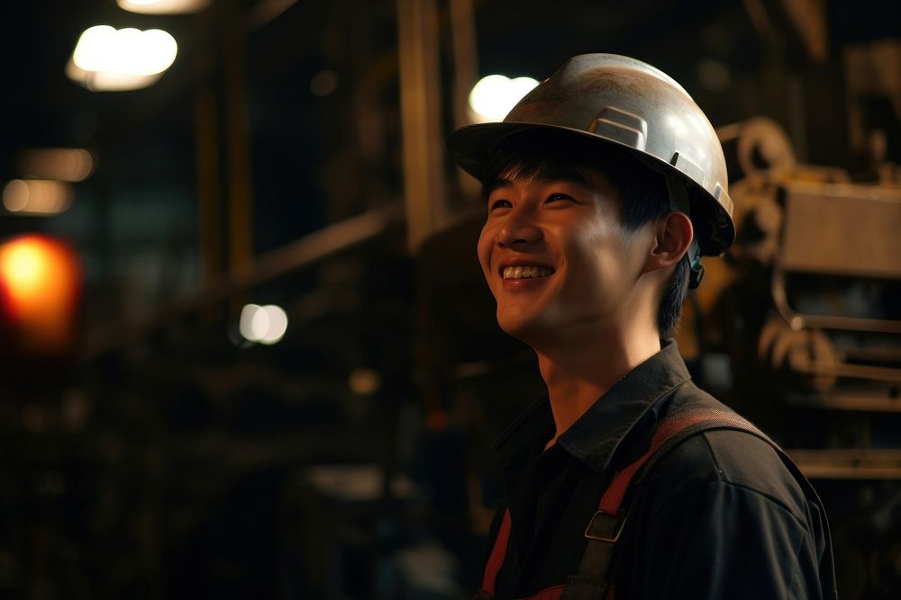 Industrial worker smiling hardhat helmet. AI generated Image by rawpixel.