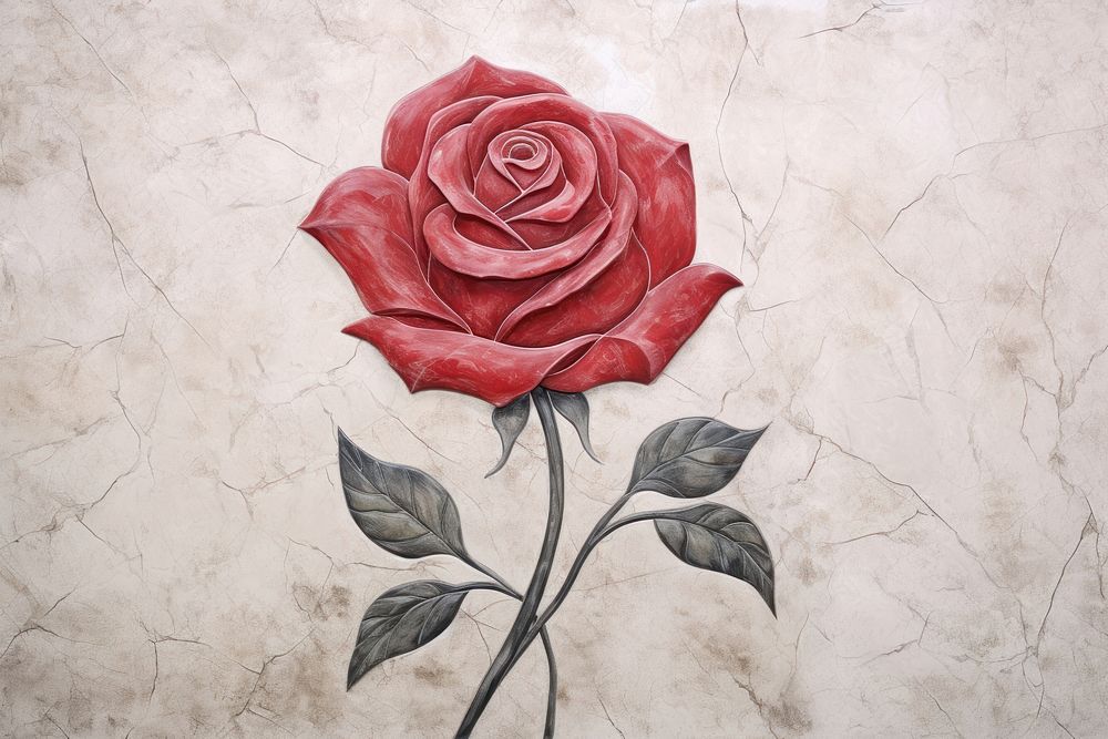 Red rose painting flower plant. AI generated Image by rawpixel.
