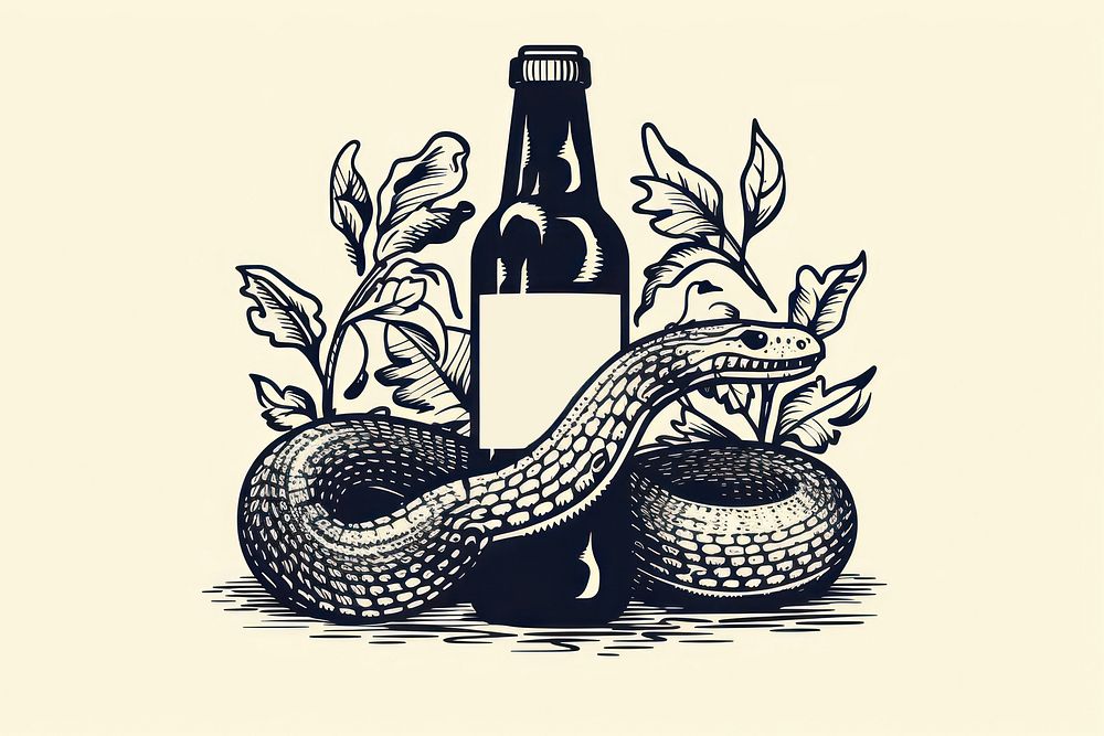 Black and white beer with snake bottle container beverage. AI generated Image by rawpixel.