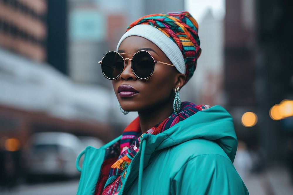 Young African woman photography sunglasses portrait. 