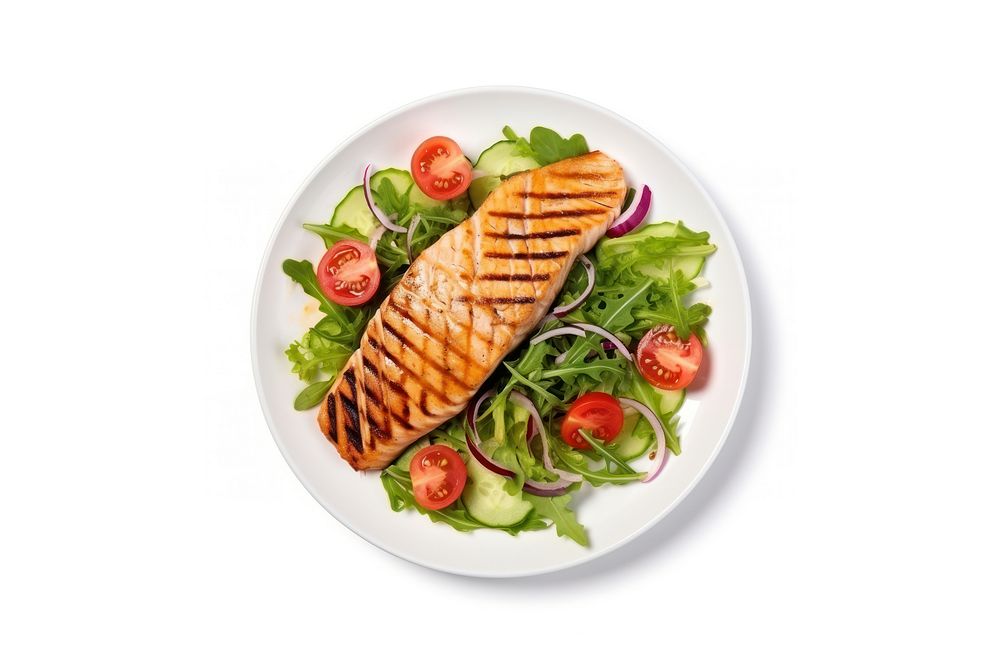 Grilled salmon vegetable seafood salad. AI generated Image by rawpixel.