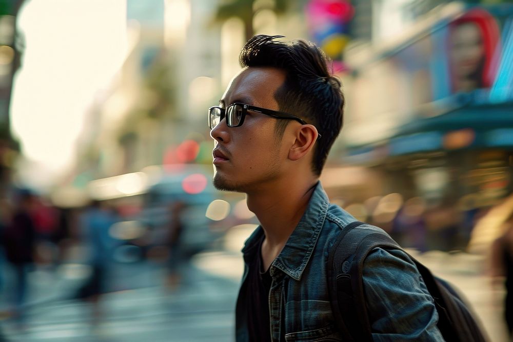 Man walking glasses photography portrait. AI generated Image by rawpixel.