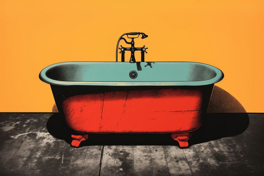 Silkscreen of a modern bathtub red architecture letterbox. AI generated Image by rawpixel.