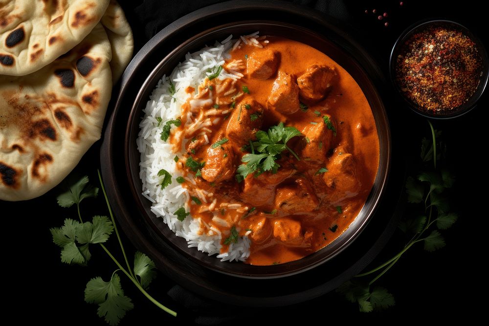 Indian Butter chicken food basmati spice. AI generated Image by rawpixel.