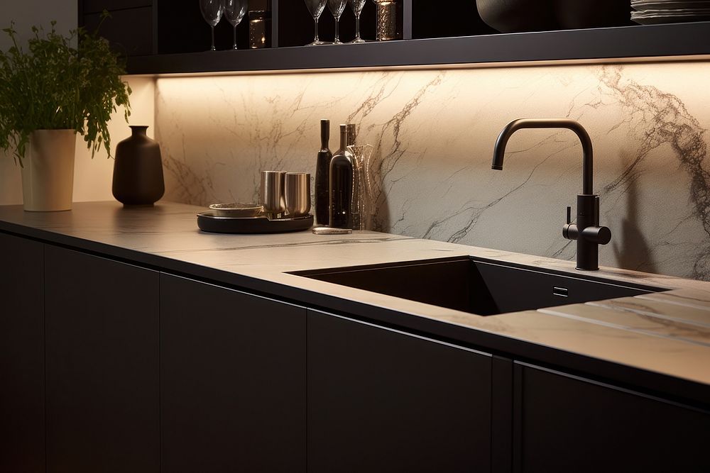 Modern kitchen sink cabinet tap. AI generated Image by rawpixel.