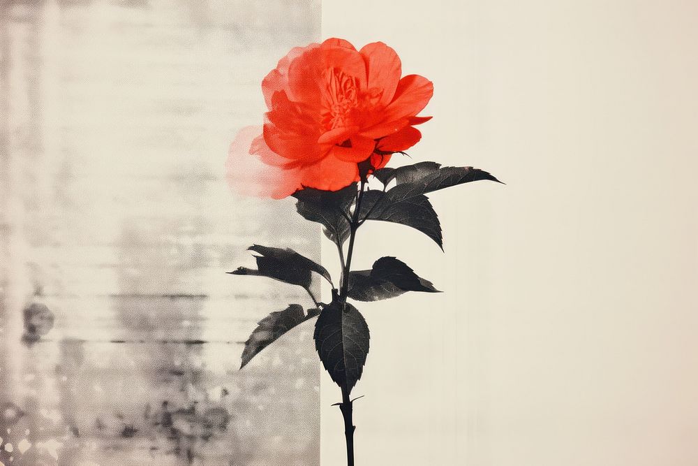 Silkscreen of a flower petal plant rose. AI generated Image by rawpixel.