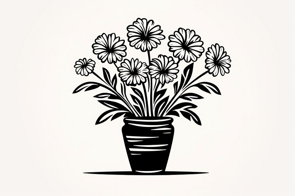 Simple daisy in vase drawing flower sketch. AI generated Image by rawpixel.