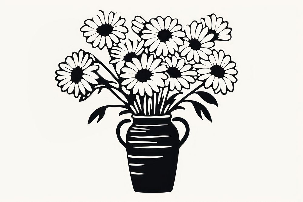 Simple daisy in vase drawing flower sketch. AI generated Image by rawpixel.
