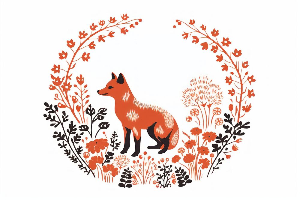 Simple fox in flowers circle mammal animal art. AI generated Image by rawpixel.